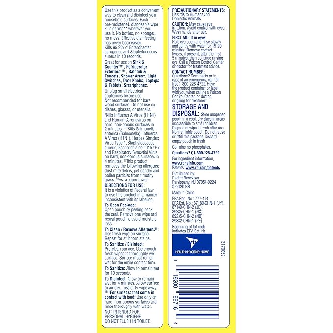 Lysol® Disinfecting Wipes, Lemon And Lime Blossom, 7" x 8", 17.7 Oz, 80 Wipes Per Flat Pack, Carton Of 6 Flat Packs