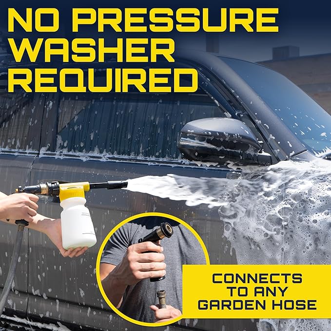 Clean Car USA Foam King™ Car Wash Foam Gun & Microfiber Mitt, Garden Hose Attachment for Scratch-Free Cleaning, Snow Foam Cannon Soap Sprayer, Auto Detailing Kit for Cars, Trucks & More