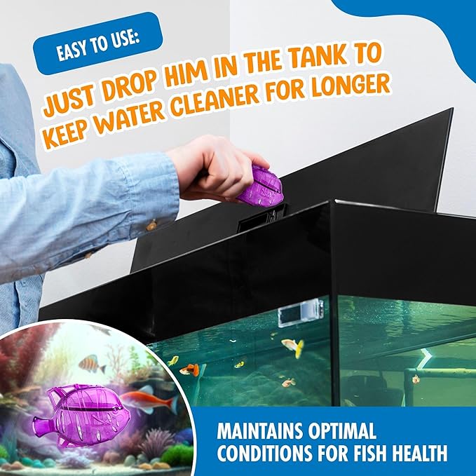 Clarence the Clarifier Fish - 1 pk, Purple - Aquarium Treatment, Clear Cloudy Fresh-Saltwater, Fish-Plant Safe, 10gal Tank Maintenance Each