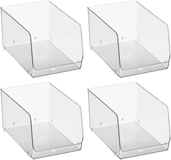 iDesign Clear Plastic Stackable Open Front Storage Bin, Easy Access Organizer for Pantry or Cabinet, 4-Pack