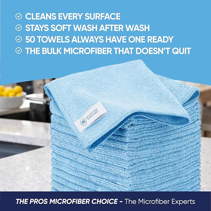 12" x 12" Microfiber Cleaning Cloths (50 Pack) - Reusable Towels, Wash Rags, Dust Cloth, All-Purpose: Kitchen, Dish, Cars, Shop, Glass (Yellow)