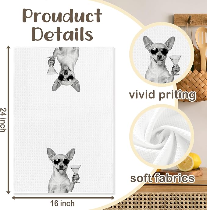 Funny Chihuahua Kitchen Towels Set of 2, Dog Kitchen Bar Accessories, Dog Chef Gifts for Women Decorative Hand Towels for Kitchen Decor, Chihuahua Lovers Dish Tea Towel, 16x24 Inch
