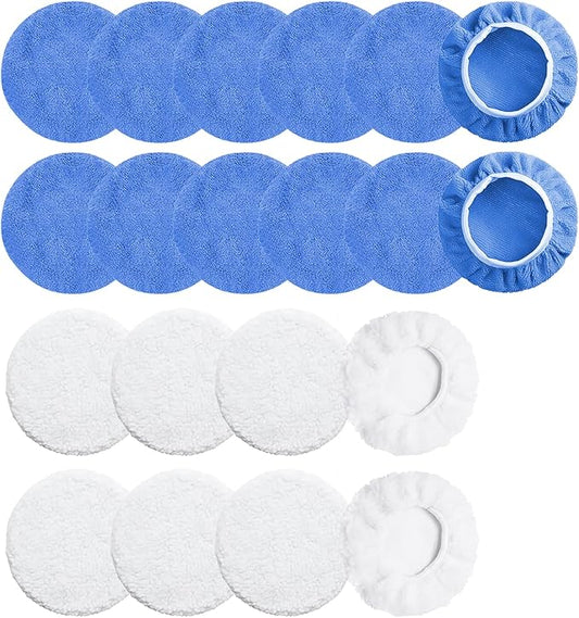 20 Pack Car Polishing Pads, Mix Car Polishing Bonnet Buffing Pads, 12*Microfiber+8*Woollen Car Polisher Buffer Pads, 5" - 6" Car Buffer Pads for Car, Glass,Instruments, Cameras, Furniture, Metal, Wood