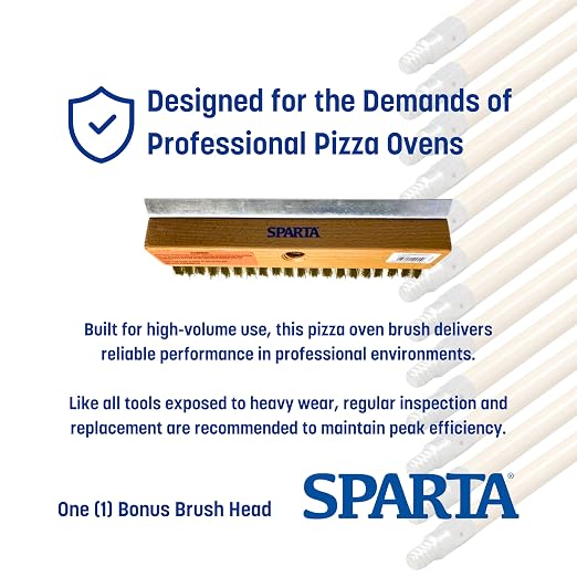 12 Carlisle 40-Inch Wood Handles + Bonus Sparta Pizza Oven Brush Head with Brass Bristles & Stainless-Steel Scraper, Durable Commercial-Grade Cleaning Tools