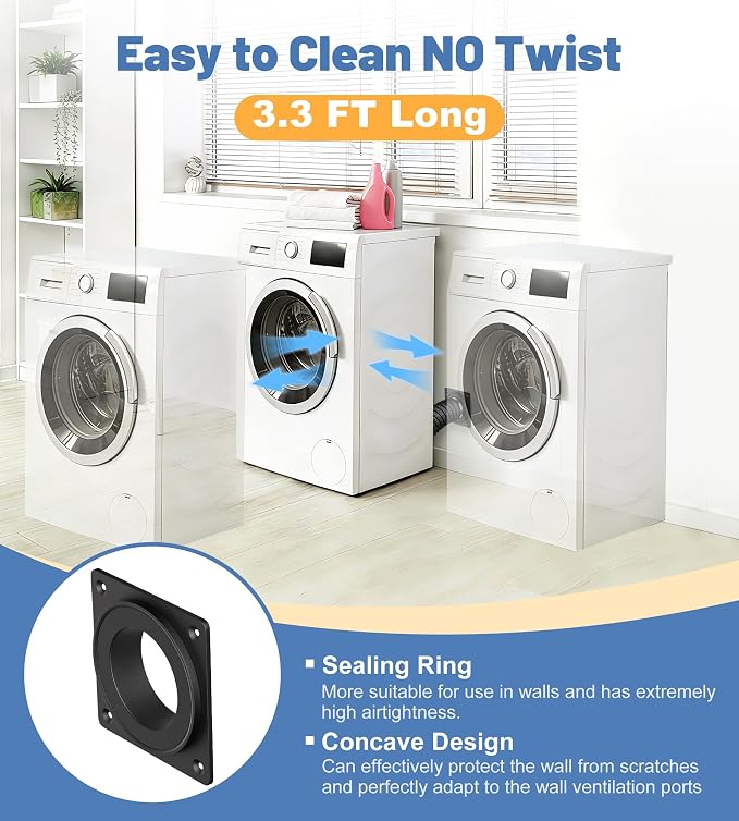 Magnetic Dryer Vent Connector Kit with 3.3ft Flexible Aluminum Foil Hose, 4'' Quick Release Airtight Seal Dryer Duct Connection, Fire-Resistant Airtight Seal & Reinforced Wall Connector (black)