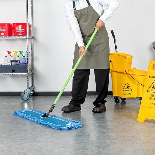 Restaurantware-Clean Tek Professional 35.83 x 5 Inch Dry Floor Mop, 1 Reusable Dust Mop - 64-Inch Handle, Secure Attachment, Blue Microfiber, Machine Washable, for Floor, Cleaning Home Or Office