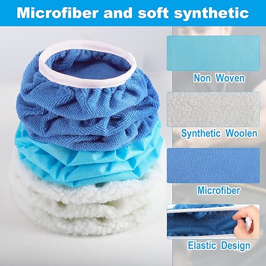 40 PCS Polishing Bonnet Pads,5 to 6 Inches Buffer Bonnets,Car Polisher Pad Bonnet,Buffing Pad Cover Waxers Bonnet,Mix Pack 24 Microfiber, 8 Non-Woven, 8 Woolen for Car Polisher