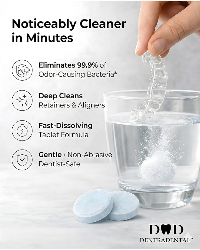 Retainer Cleaner Tablets - 1.5 Month Supply (42 Tablets) - Clean Retainers, Mouth Guards, Dentures - Removes Odor & Plaque (42 Pcs)