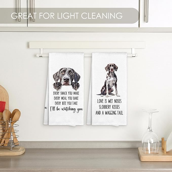 German Shorthaired Pointer Kitchen Towel Gifts Decorative Set of 2, GSP Dog Dish Towels Tea Towels, German Short Haired Dog Waffle Weave Microfiber Hand Towel for Kitchen Bathroom Decor 16x24