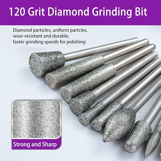 Diamond Grinding Bit Compatible with Dremel, 52Pcs Stone Carving Set Diamond Bits 1/8" (3mm) Shank Polishing Kit for Stone Glass Ceramics Carving Polishing Grinding Etching