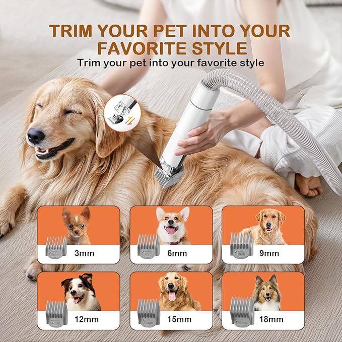 Dog Grooming Vacuum, Dog Grooming Kit with Pet Clipper Nail Grinder, 6 Pet Grooming Tools（Mahogany）