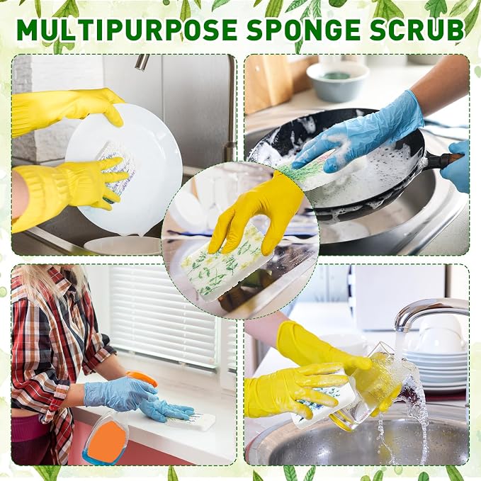 Maxdot 50 Counts Compressed Cellulose Sponges Bulk Flower Plant Style Natural Kitchen Compostable Non Scratch Dish Sponges for Washing Dishes, Cleaning Countertop Sink, Kids DIY
