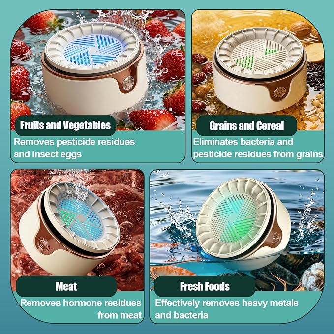 Fruit and Vegetable Washing Machine,Waterproof Fruit and Vegetable Cleaner, Latest Titanium Electrolysis Purification Wireless Charging Suitable for Washing Fresh Produce (Khaki)