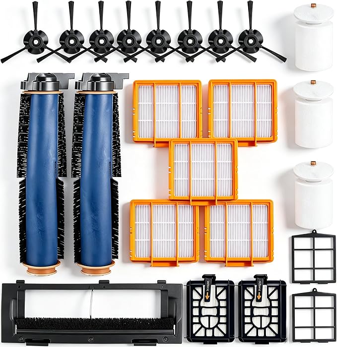 Replacement Parts for Shark UR2360S UR2360 UR2360EEUS Ultra Robot Vacuum Accessories Kit :2 Main Roller Brush/1 Cover 5 HEPA Filters 3 Foam 2 Primary Filter 8 3-Arm Sweep Side Brushes