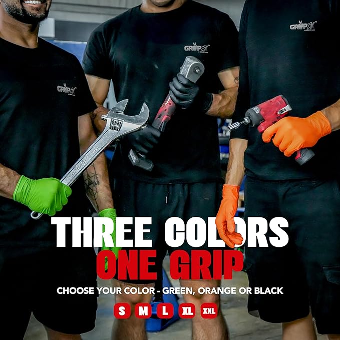 GRIPXX Herkules Grip Heavy Duty 8Mil Black Nitrile Gloves,3D Raised Diamond Texture-Latex & Powder-Free Industrial, Mechanic