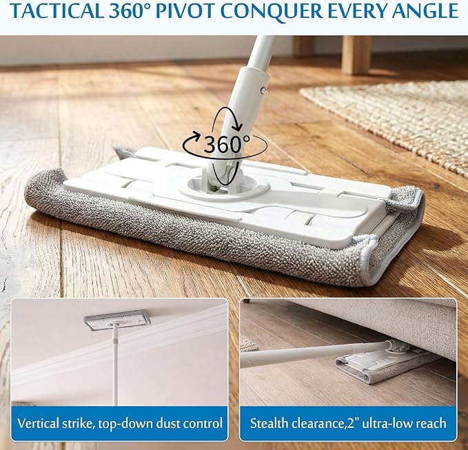 Baseboard Cleaner Tool with Handle,Wall Cleaner mop with Squeegee, Baseboard Cleaning Tool with 86" inch Extension Pole, Replacement Pads for Baseboards Cleaning, Ceiling, Wall, Floor (1)
