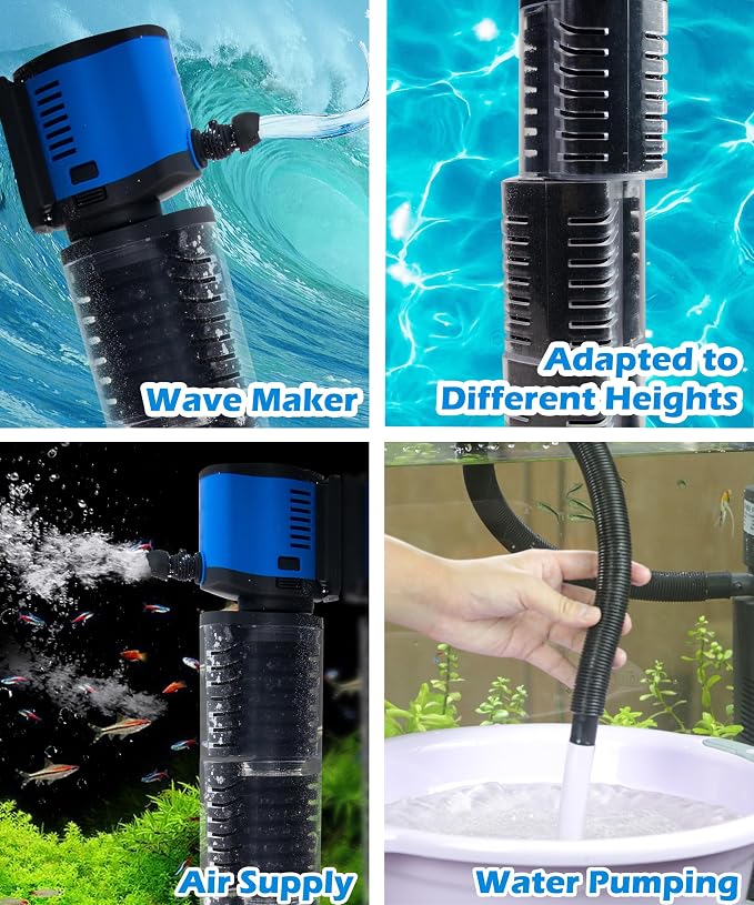 COOSPIDER Aquarium Filter 260GPH Fish Tank Filter for 30-75 Gallon Tank | 14W Powerful Internal Pond Pump, Submersible Turtle Tank Filter for Cold Plunge, Saltwater & Freshwater Tank, Oxygen Supply