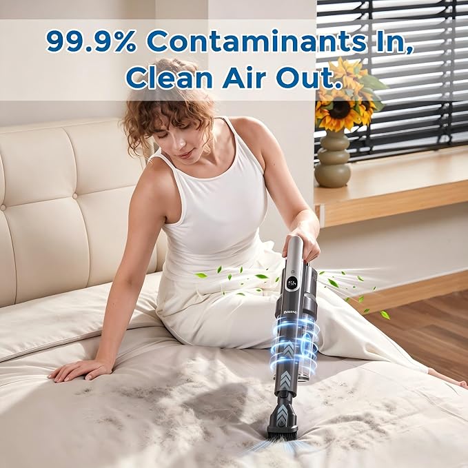 RONEAIR Cordless Vacuum Cleaner, 50KPa Powerful Suction Stick Vacuum Cordless with Anti-Tangle Brush, Lightweight Rechargeable Handheld Vacuum for Hardwood Floor Carpet Car Home