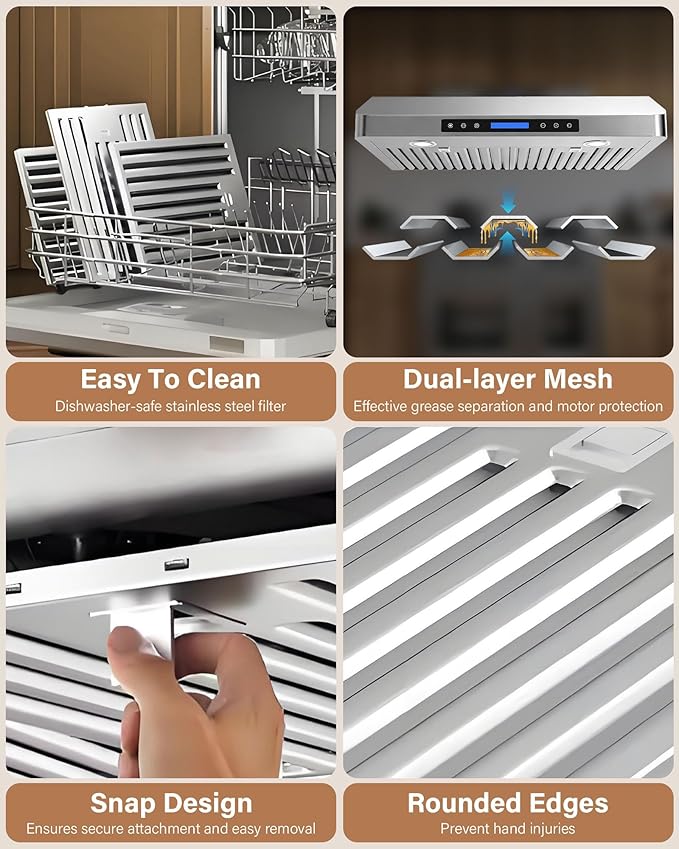 42 inch Stainless Steel Under Cabinet Range Hood - 900 CFM, Ultra-Quiet 4-Speed Vent, Touch/Remote Control LCD, LED Lights, External Venting