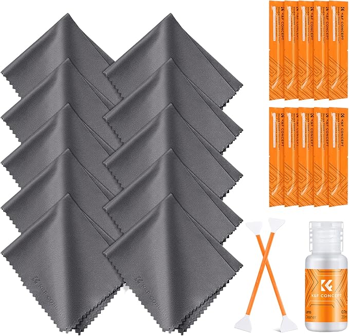 K&F Concept Professional Camera Lens Cleaner Kit - 20ml Sensor Cleaner + 24mm Double-Tipped Full Frame Sensor Cleaning Swabs. 10 Pack Lens Cleaning Cloth