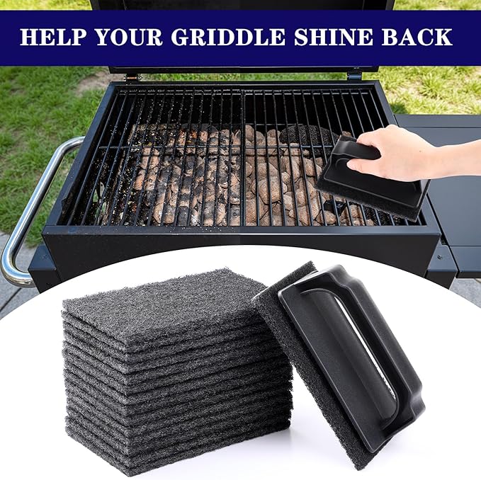 Reallnaive 62 Pcs Griddle Cleaning Kit Screen Holder Grill Screens Cleaning Pads Heavy Duty Abrasive Mesh Pads for Flat Tops, Cast Iron, Stainless Steel Griddle Cleaner Accessories Bundle (Black)