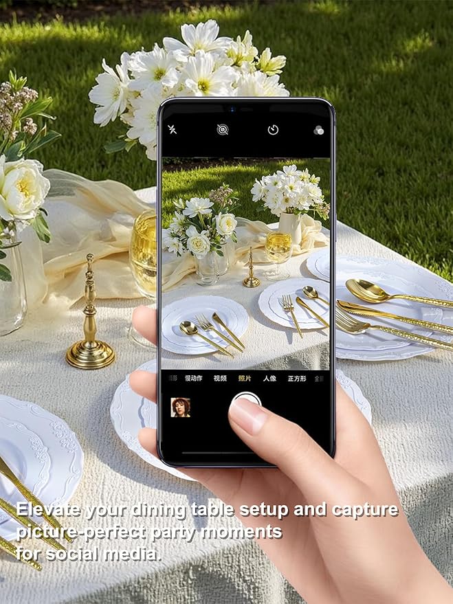 U-QE 60 PCS Gold Plastic Spoons - 7.7 Inch Hammered Heavy Duty Plastic Spoons - Elegant Gold Plastic Silverware - Perfect for Parties & Weddings and Other Daily Events
