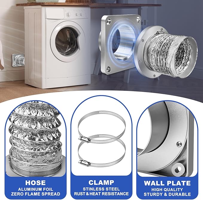 Magnetic Dryer Vent Coupler with 4 inch Hose，Magnetic Dryer Vent Coupling for Connection and Disconnection,Magnetic Dryer Vent Connector Kit Strong Magnetic Self-connection(silver）