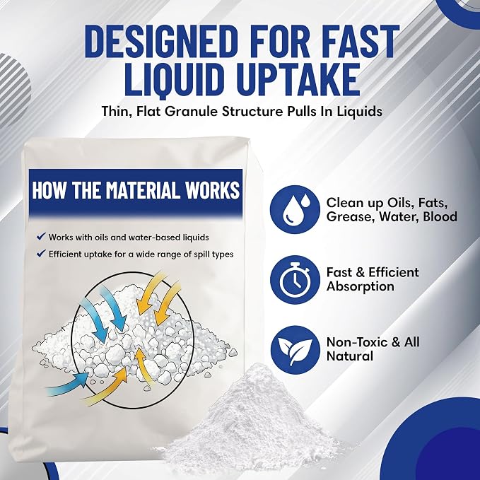 WYK 28lb Super Sorbent 2000 Series - Industrial Oil Absorbent Granules & Traction Agent for Spills, Leaks and Safety Maintenance - Fast-Acting Spill Absorber - BLUE Super Sorbent