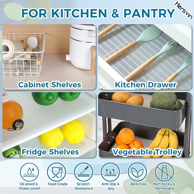 Hersvin Shelf Liners 24 in x 20 ft Drawer Mats Non-Adhesive Cupboard Protector Kitchen Cabinet Lining Fridge Liner (Clear/Diamond)