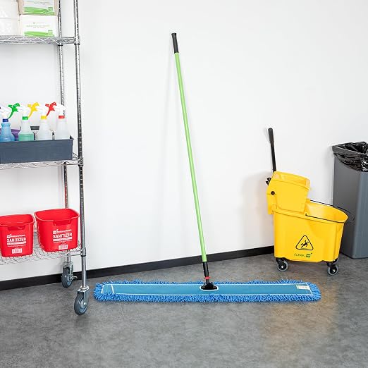 Restaurantware-Clean Tek Professional 48.03 x 5 Inch Dry Floor Mop, 1 Reusable Dust Mop - 64-Inch Handle, Secure Attachment, Blue Microfiber, Machine Washable, for Floor, Cleaning Home Or Office