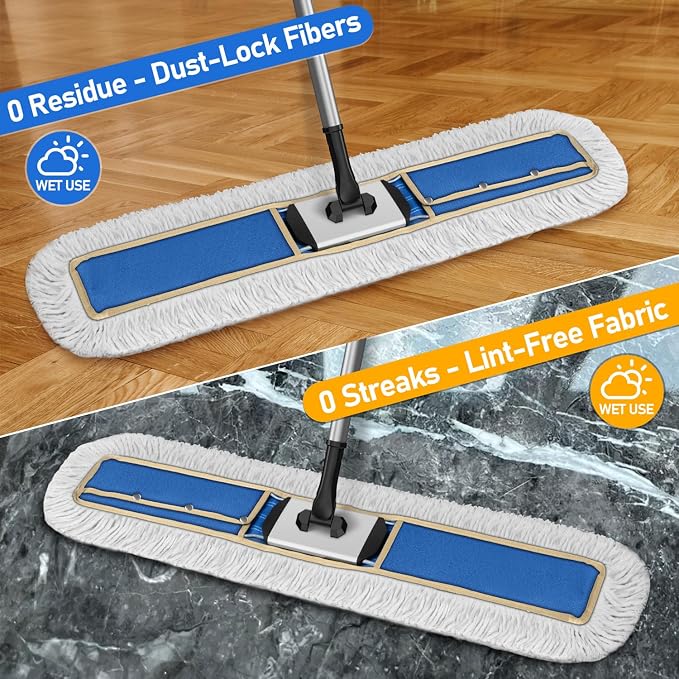 41" Commercial Dust Mop: Large Push Broom Wide Industrial Heavy Duty Hardwood Dry Sweeping Mop with 2 Pads Long Handle for Janitor Indoor Warehouse Gym Cleaning