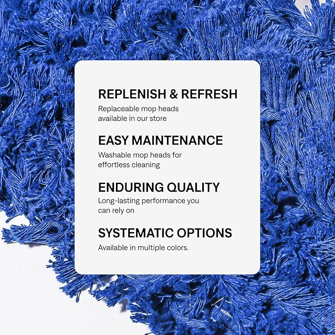 Commercial Floor Sweeper, 48 in. Reusable Mop Head, Wooden Handle, Industrial Dry Mop for Hardwood Floors, Blue