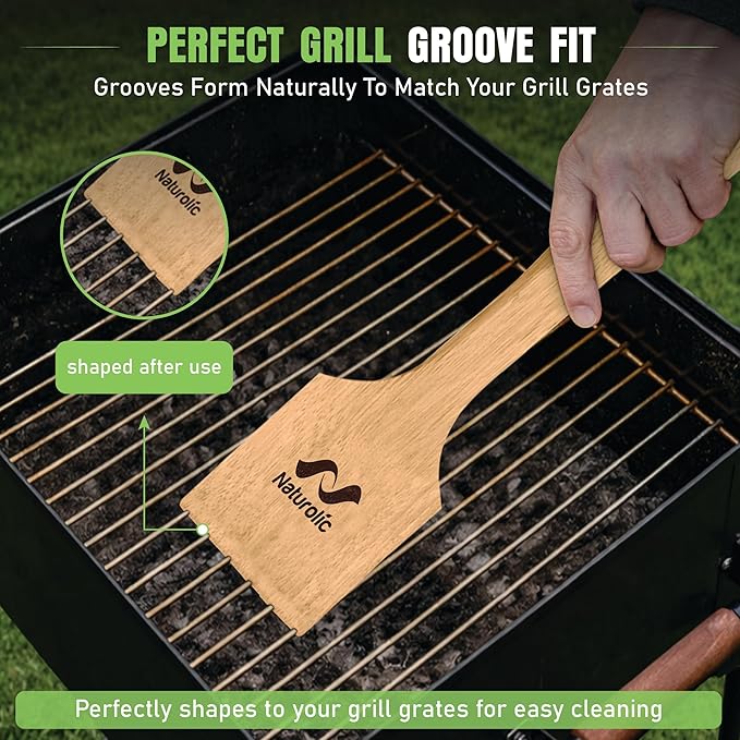 All-Natural Wooden Grill Scraper for BBQ Grilling 14"| Grill Cleaner, Wood Scraper, Grill Grate Cleaner, and BBQ Cleaner | Bristle Free BBQ Scraper for Grill Cleaning | Eco Friendly