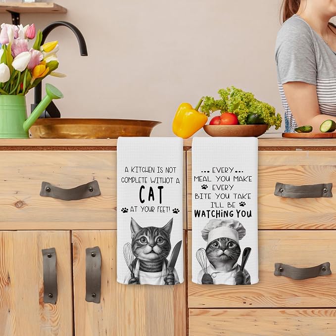 Funny Chef Cat Kitchen Towels 16x24 Inch Set of 2 | Cat Mom Dad Lady Lovers Gifts for Women Men Dish Tea Towels for Kitchen, Pet Lover Gifts Decorative Hand Towel