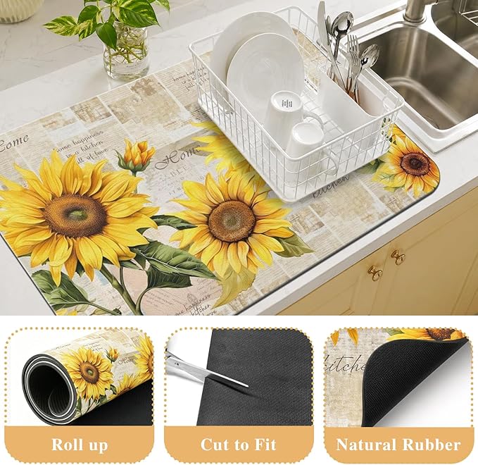 Kitchen Countertop Dish Drying Mat,Super Absorbent Coffee Bar Mat for Maker Espresso Machine, Anti-Slip Accessories for Kitchen Countertops 24x18 Inch