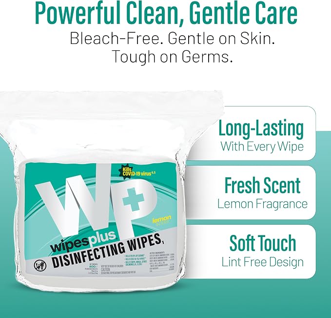 WIPESPLUS Disinfecting Surface Wipes Refill Bag Bleach Free with Lemon Scent for Home and Business, 800 Count