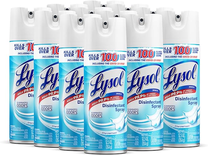 Lysol Disinfectant Spray, Sanitizing and Antibacterial Spray, For Disinfecting and Deodorizing, Crisp Linen, 12.5 Fl. Oz (Pack of 12)