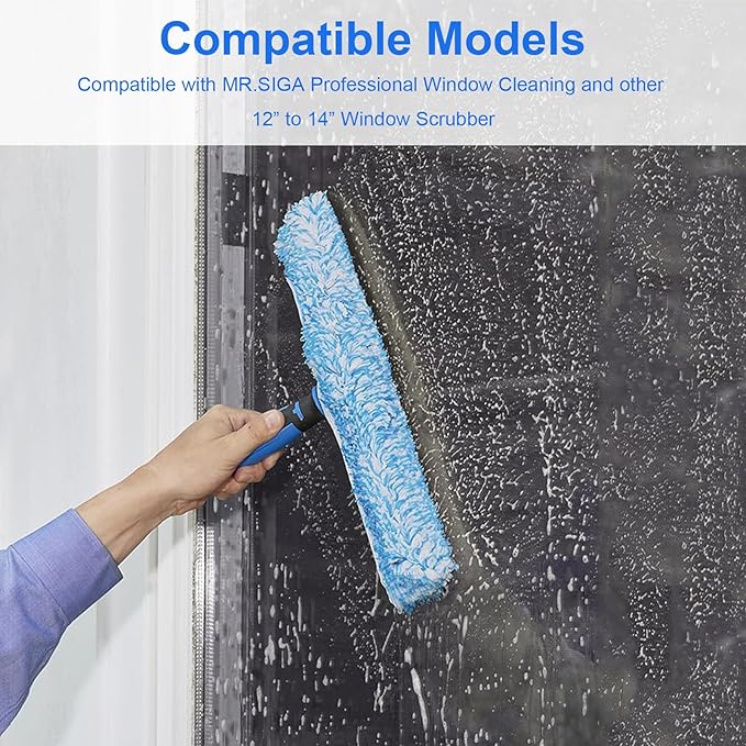 14" Microfiber Window Scrubber Refill - 8 Pack Compatible with MR.SIGA Professional Window Cleaning - Reusable Squeegee Cloth Sleeve