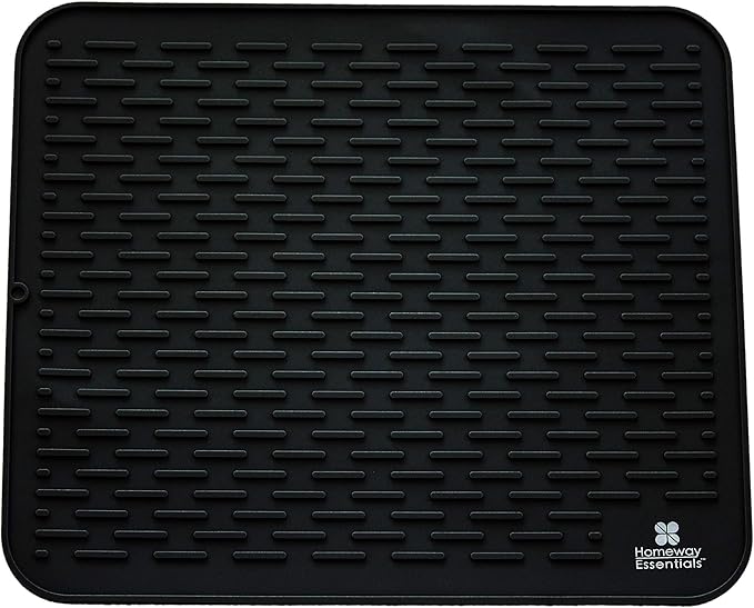 Silicone Dish Drying Mat - 17 x 15, Large Counter Top Draining Sink Mat, Trivet (LARGE, BLACK)