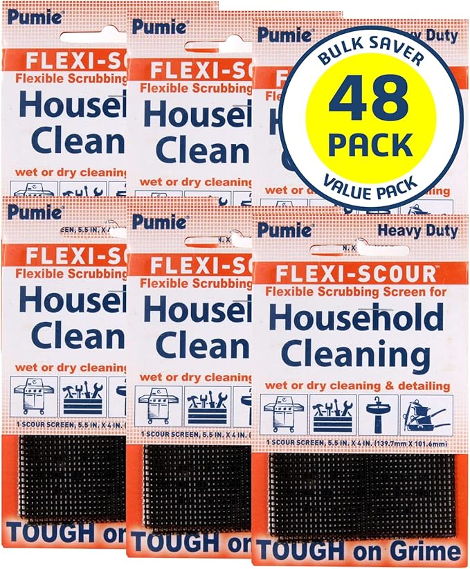 PUMIE Flexi-Scour (48 Pack) - Flexible Scrubbing Screen - Heavy Duty Scouring Pad - Abrasive Grit Cleaning Screen for Toilet Bowls, Grills, Removes Carbon, Rust, Scale, Grime - 5.5x4 in, FLEX-48 C