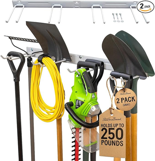 StoreYourBoard 72" Garage Tool Organizer Wall Mount | Garden Tool Organizer System | Heavy Duty Garden Tool Storage Rack for Yard Tools Rakes Shovels 500lbs Garage Organization | 8 PVC Coated Hooks