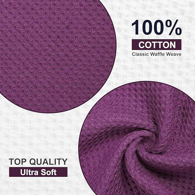 Homaxy Kitchen Towels and Dishcloths Set, 12 x 12 and 13 x 28 Inches, Set of 8 100% Cotton Waffle Weave Kitchen Towels, Super Soft and Absorbent Dish Cloths, Purple