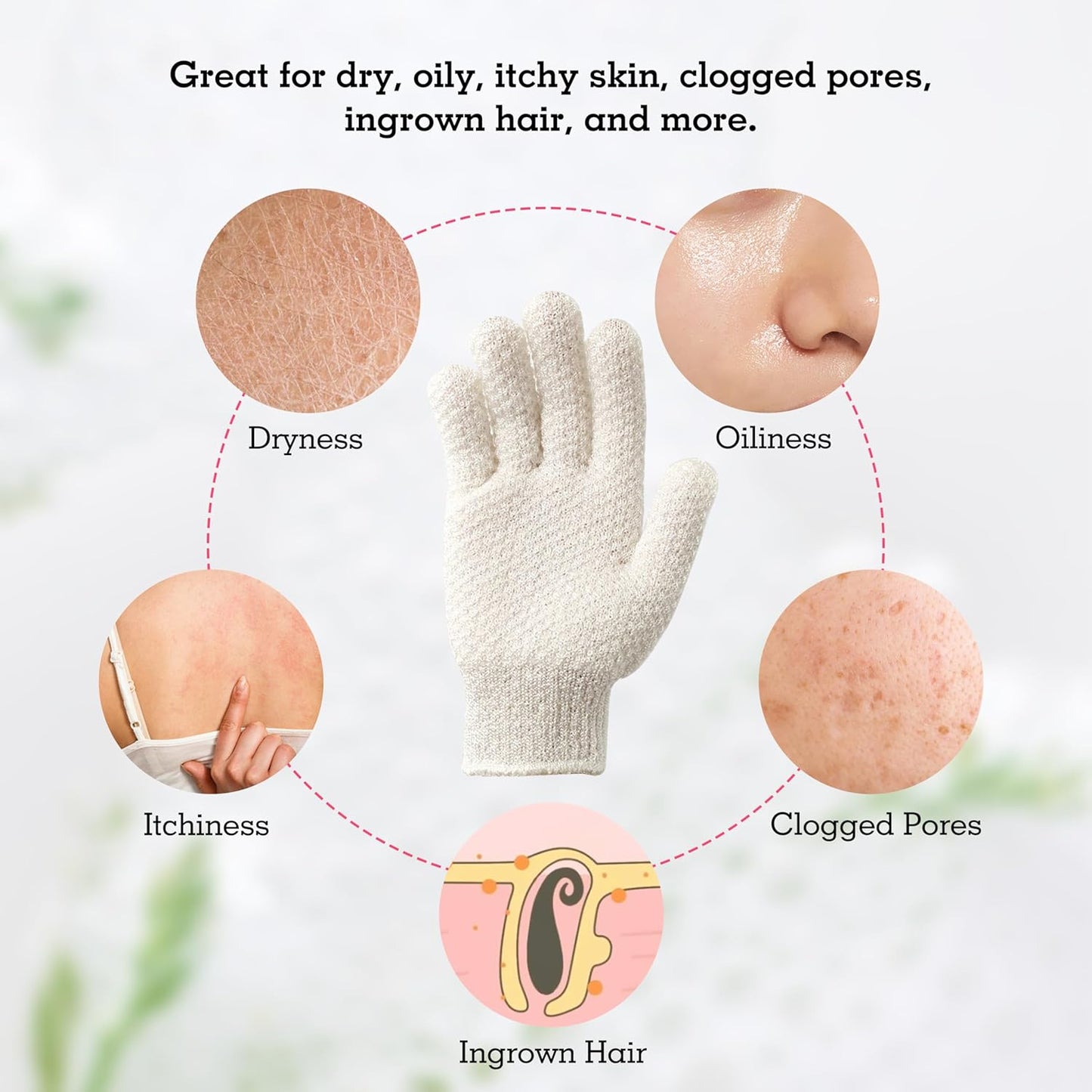 Evridwear Exfoliating Gloves for Shower, 100% Nylon Thick Soft Medium Heavy Bathing Gloves Dead Skin Remover Body Scrubber Smooth Skin with Hang Loop, 2 Pairs Light White