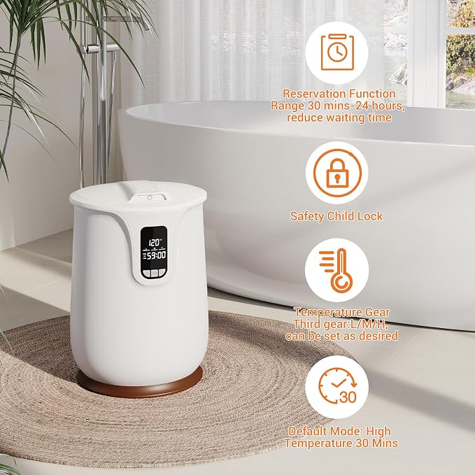 20L Towel Warmer for Bathroom with Adjustable Temperature, Timer Function, LED Display and Auto Shut-Off, Even Heating for Towels, Bathrobes & Blankets, Stainless Steel Liner, Flip-Top