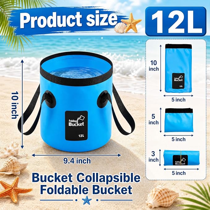 3 Gallon 4 Pack Collapsible Bucket, Foldable Water Bucket with Handles, Portable Camping Buckets for Fishing, Hiking, Cleaning, Outdoor & Travel Use (Multicolor)