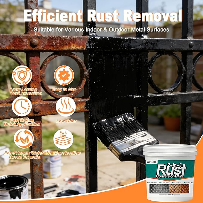 2-In-1 Rust Converter & Metal Primer, 35 Oz Rust Remover Paint for Metal,Rust Conversion Paint, Anti-Rust Inhibitor Hardener, for Rusty Metal/Trailer/Chassis/Frame(Black)
