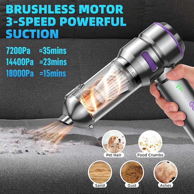 Car Vacuum Portable Cordless, Handheld Vacuum Cordless, Mini Vacuum 18000Pa High Power 4-in-1 with Brushless Motor, Air Duster, Air Blower & Air Pump for Car Detailing, Home, Office & Pet Hair