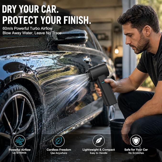 Cordless Car Detailing Air Duster, 80,000 RPM Electric Air Blower, 350W Brushless Motor, 60m/s/200CFM High-Speed Compressed Air Duster for Car Drying, Interior Cleaning, Keyboard & Home