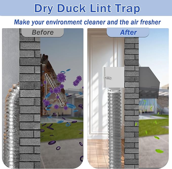 Dryer Lint Trap, Indoor Dryer Vent Kit with Lint Catcher, Metal Dryer Duct Lint Trap with 90° Degree Dryer Vent Elbow, Easy Clean Filter, Transparent Door & Clamps Aluminum Foil Tape Cleaning Brush