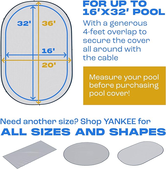 Yankee Pool Leaf Net Cover for Oval Pool 16x32 Ft.- Heavy-Duty 0.15” Above-Ground Leaf Net | Swimming Pool Net to Protect from Leaves, Debris, and Clogging